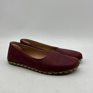 Nefes Barefoot Flat Shoes Burgundy Slip On Leather Loafers Women's 8